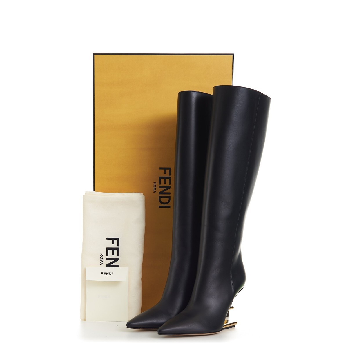 FENDI FIRST 2650$ Black Leather High-Heeled Boots - O'lock FENDI FIRST 2650$ Black Leather High-Heeled Boots - O'lock
