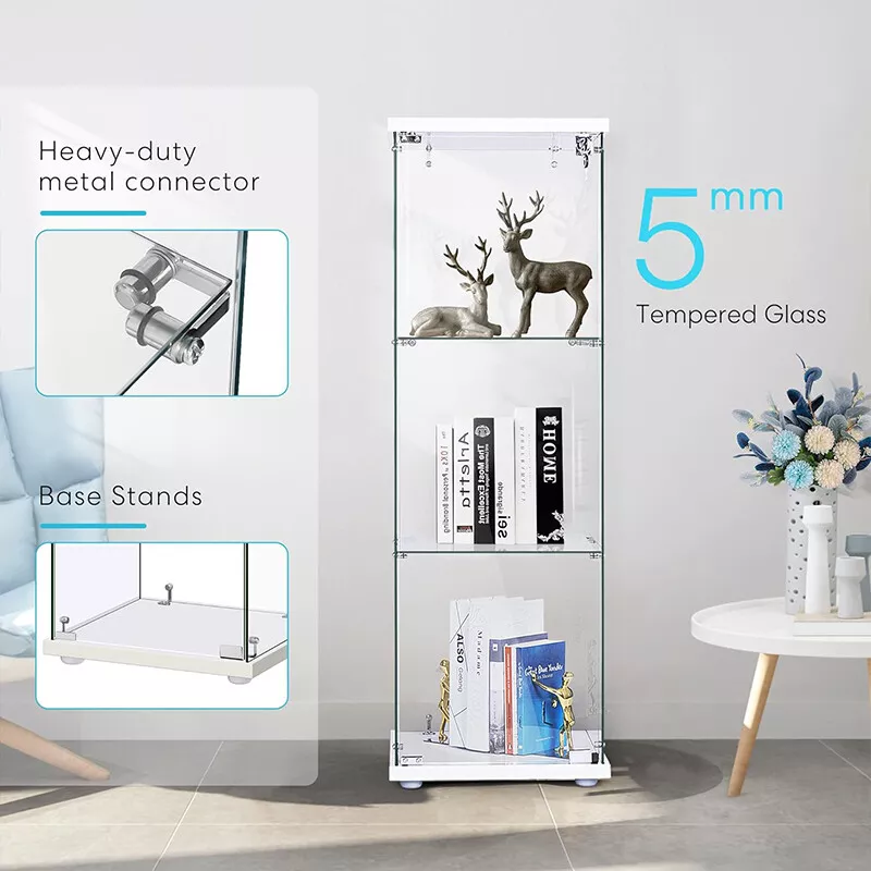 3-Shelf Glass Display Cabinet Glass Curio Cabinet Display Trophy Case Bookshelf - Image 4 of 4