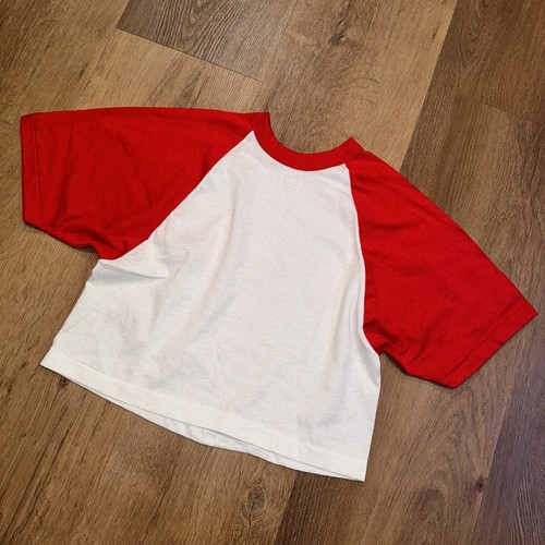 Vintage Belly Shirt Mens Medium Sportswear Crop Raglan Skate 70s 80s USA New Red - Picture 12 of 13