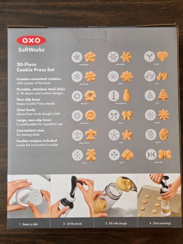 NEW OXO SoftWorks Cookie Press Set 20Pc (1 Cookie Press 1 Storage Case 18 Disks) - Picture 2 of 6