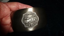  57 vtg Belt Buckle Silver to metal F.D. Volonteer  3 3/4''L x 2'' W Made USA