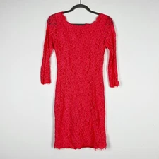 Diane Von Furstenberg Allover Lace Quarter Sleeve Sheath Mini Dress Orange 4