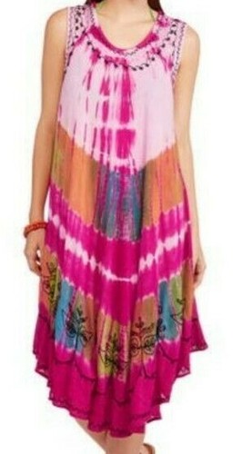 Vestido Paraguas Bordado Tie-Dye OS Ligero y Brisa Playa Encubrimiento Rayón - Imagen 11 de 18