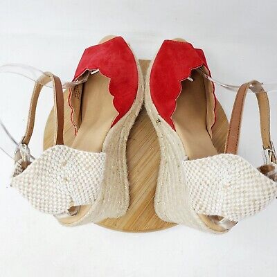 Paseart Wedge Sandals Womens 40 Espadrille Red Peep Toe Paseart Wedge Sandals Womens 40 Espadrille Red Peep Toe