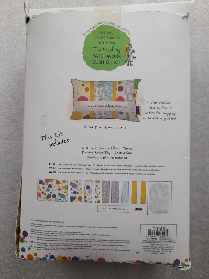 Docraft Rold Dahl Patchwork Cushion Kit BNIB With RD Fabric and Stitched Ribbon - Image 2 of 4
