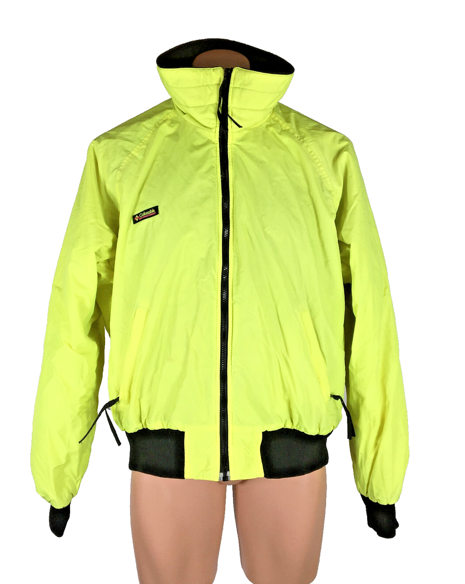 Vtg Mens Columbia NEON YELLOW Jacket Fleece lined 80s 90s Sz Vtg Mens Columbia NEON YELLOW Jacket Fleece lined 80s 90s Sz