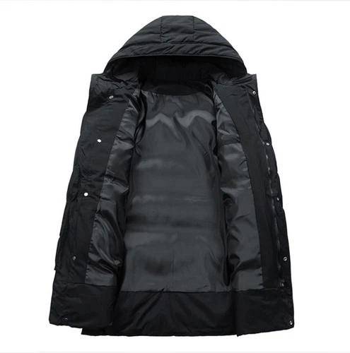 Herren mittellanger Winter warm Business Kapuze wattiert Mantel Parka Jacke Taschen - Bild 7 von 13