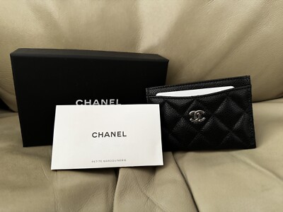 Chanel 22V Black Silver Caviar Classic Card Case Holder Wallet