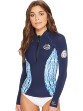 Rip Curl 169013 Womens Long Sleeve Full Zip Rash Guard Swimwear Blue Size 4