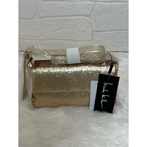 Nicole Miller Gold Sequin Shoulder Bag Small Party Cocktail Glamour - Picture 8 of 18