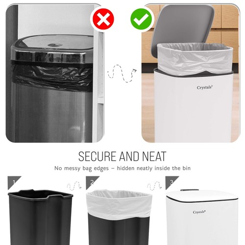 30L Square Stainless Steel Kitchen Bin, Pedal Bin with Soft-Close Lid Dustbin - Picture 22 of 27