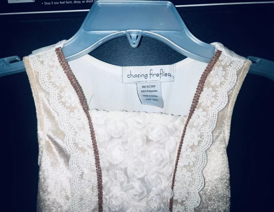 Chasing Fireflies Girls Ivory Champagne Lace Boho Layered Skirt Fairy Dress Sz 8 - Image 2 of 4