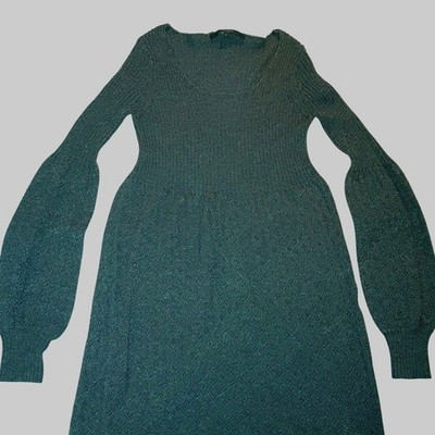 Grey Knit Dress Hallhuber Trend Size Small Balloon Sleeves Rib Top Eyelet Skirt