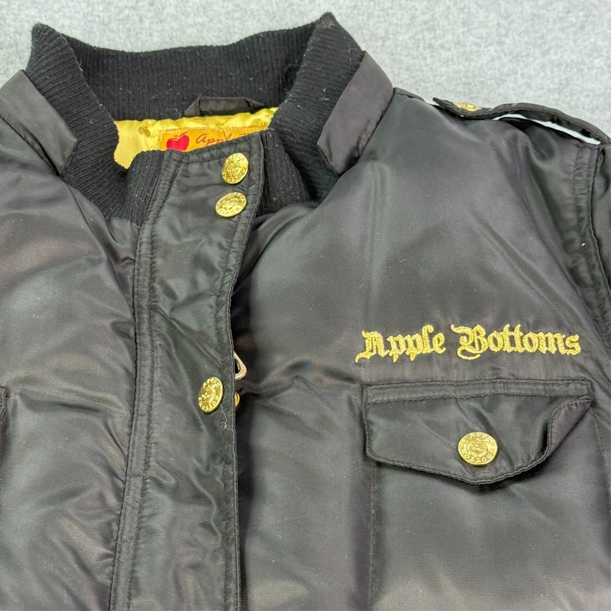 Vintage Apple Bottom Jeans Puffer Jacket Y2K Gold Lettering Size
