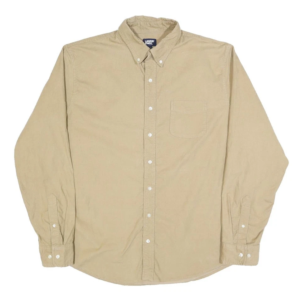LANDS END Hommes Beige Coton Mélange Chemise Bouton XL Décontracté Classique - Photo 1/4