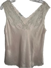 Christian Dior Camisole Pale Pink Vintage Lace Trim Scalloped V-Neck Top Med 