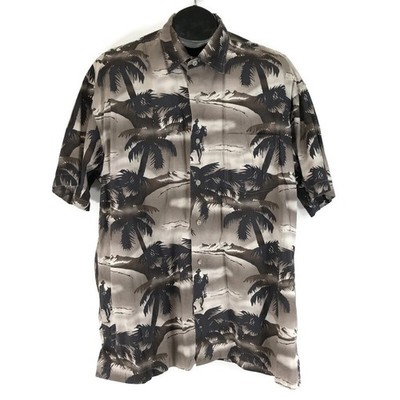 Roper Short Sleeve Button Up Hawaiian Shirt Men's XL Palm Trees Western Cowboy