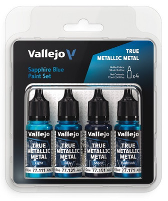 Vallejo 77256 True Metallic Metal SAPPHIRE BLUE 4 Shading Color Bottles Set