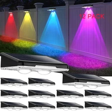 12pcs Solar Fence Lights Outdoor,Waterproof LED,RGB Color Mode 7Solid Monochrome