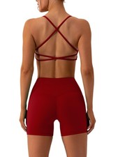 Workout Sets for Women Twist Front Backless Sports Bra High Waist Biker Short...