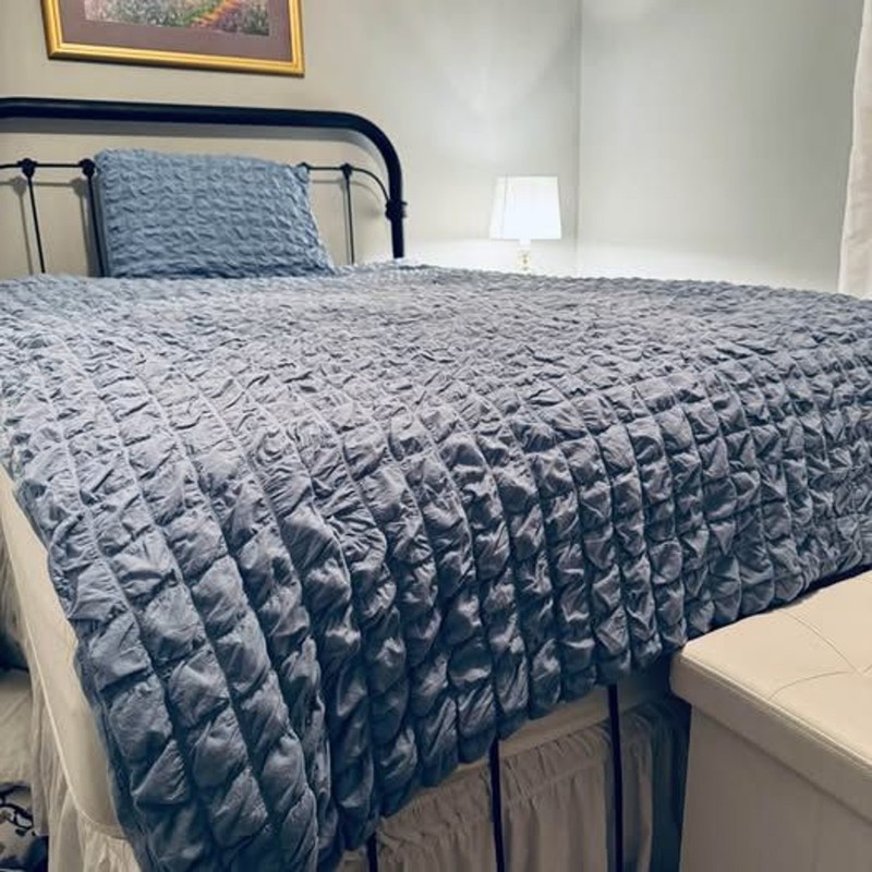 Twin XL Blue Cotton Comforter Set 2 Piece Dorm Bedding Sham Included