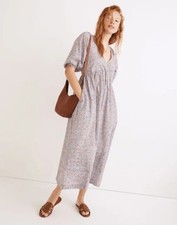 Madewell Marianna Dream-On Daisies Puff Sleeve Midi Dress in Pale Dawn sz XS/S