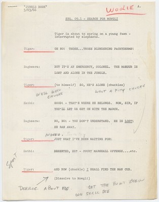 Disney THE JUNGLE BOOK Director Reitherman's Recording Script SEARCH FOR MOWGLI