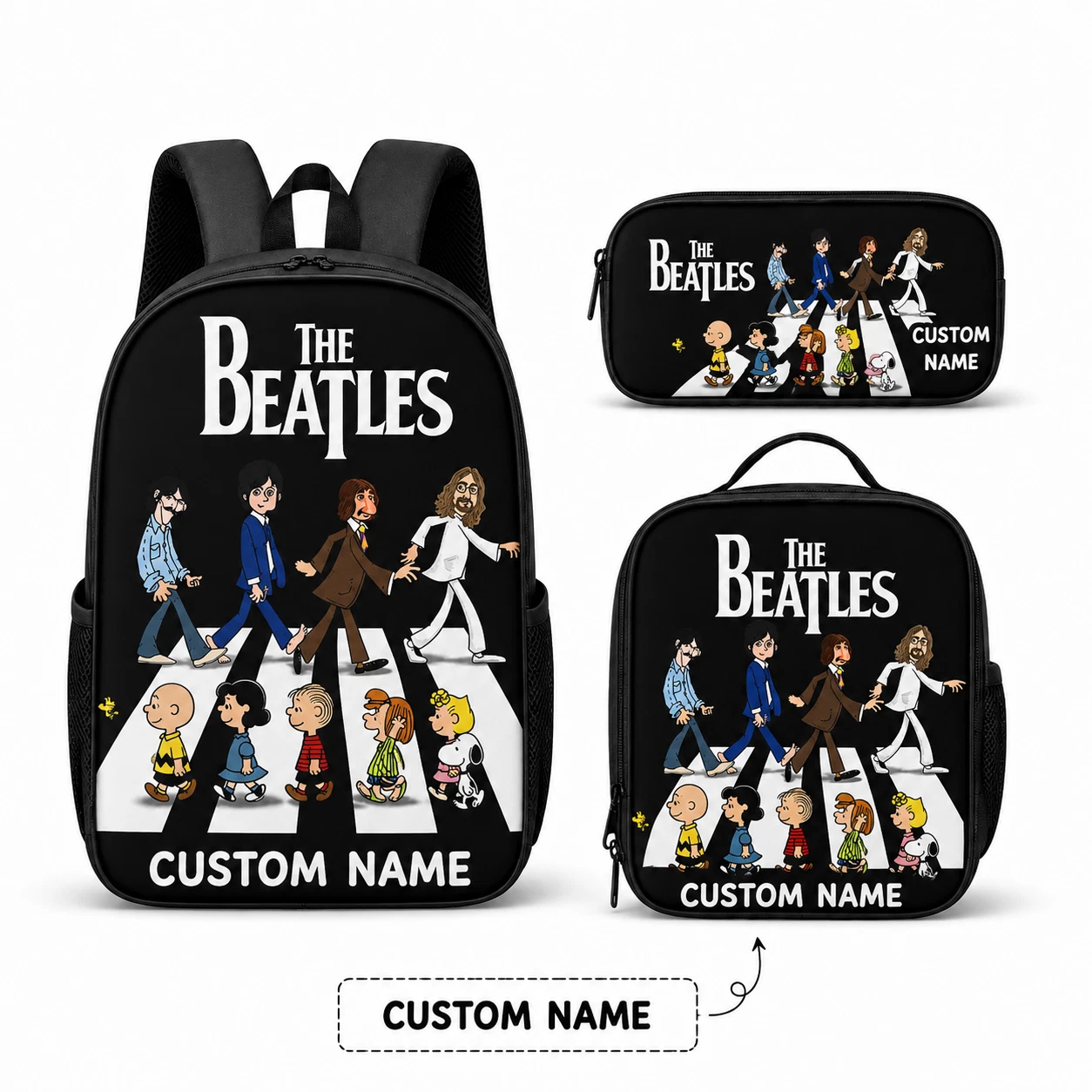 Kids Custom School Backpack Lunch Bag Pencil Case Retro Music Design