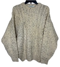 Aran Crafts Men  s Wool Sweater Beige Fleck Size M Fisherman Ireland