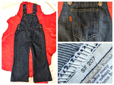 Vintage Dated 1977 SF USA-Made Orange Tab Levis SZ 5 JUV Kids Denim Bib Overalls