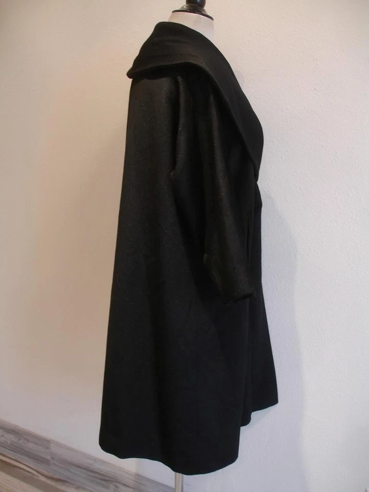 Abrigo Para Mujer L De Colección Años 50 Blin & Blin Negro Lana Francesa Visón Piel Chal Cuello Foto 2 de 4