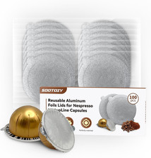 Reusable Pods for Nespresso Capsules Vertuoline, 100Pcs Refillable Aluminum Cove