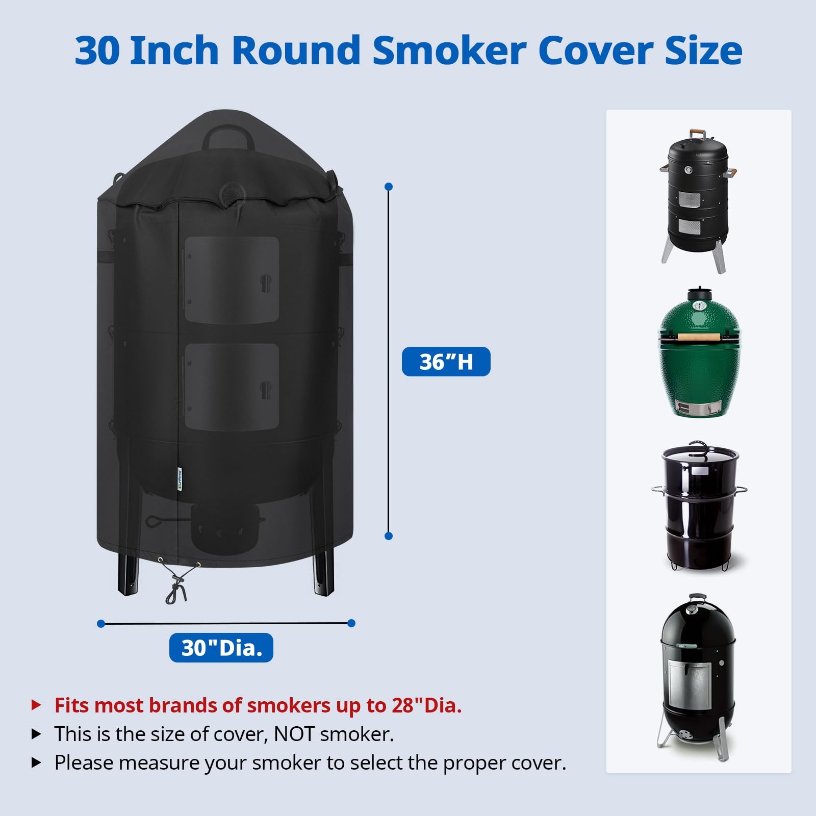 Round Bullet Smoker Cover 30 Inch, Heavy Duty Waterproof Pit Barrel Grill Cov...