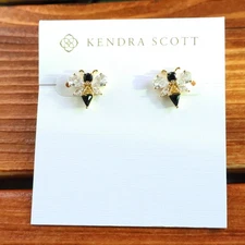 Kendra Scott Gold Crystal Bee Stud Earrings White CZ Zirconia Lightweight