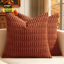 Fall Corduroy Decorative Throw Pillow Covers 18X18 Rust Pack of 2