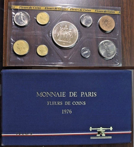 1976 FRANCE - OFFICIAL SPECIMEN "FDC" SET (9) w .87 Oz SILVER - SEALED, BOX, COA