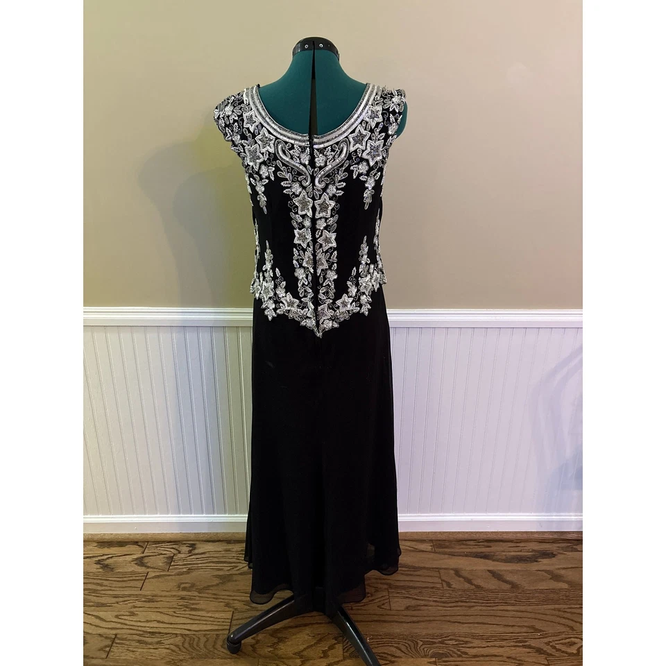 Vestido de noche para mujer 8 vintage Kara New York negro con cuentas usado en excelente estado Foto 3 de 4