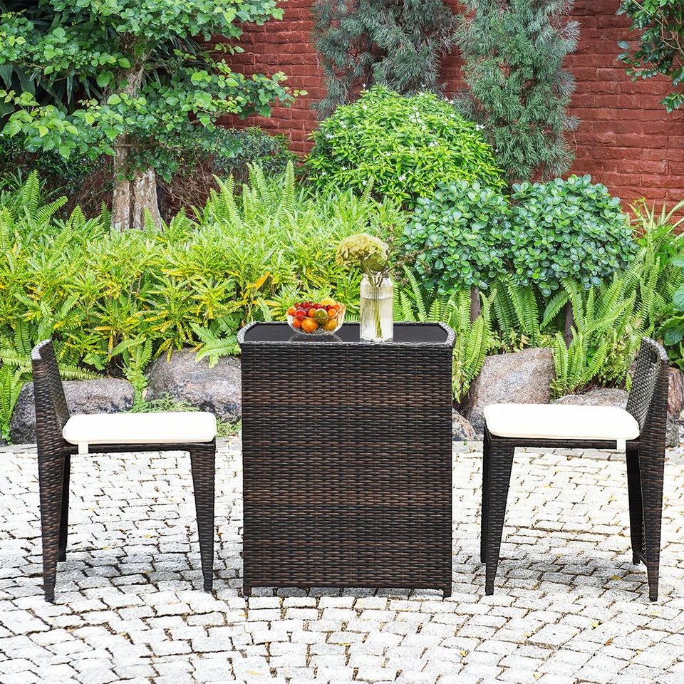 3 PCS Cushioned Wicker Patio Furniture Set Seat Sofa Outdoor No Assembly Brown - Image 4 of 4