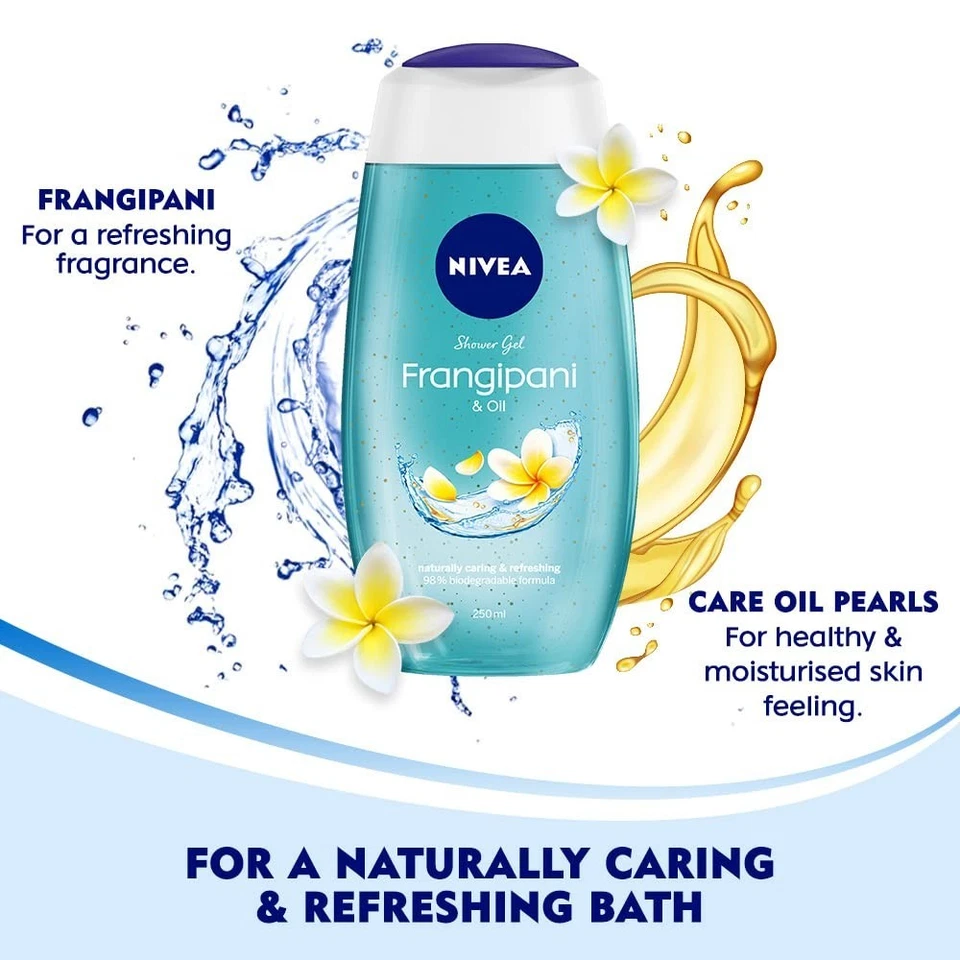 2 X NIVEA Frangipani & Oil Shower Gel 250ml Body Wash with Care Oil Pearls Fresh - Image 3 of 4
