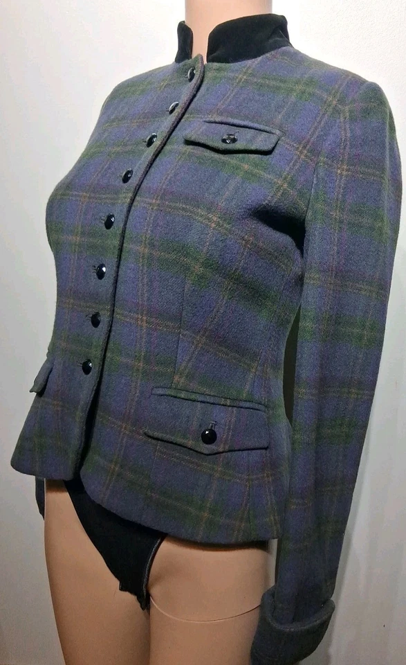 Blazer ecuestre de colección Lauren Ralph Lauren a cuadros mezcla de lana talla 2 P Foto 3 de 4