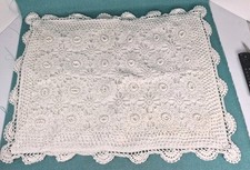 Vintage Puffy Crochet Lace Overlay Pillow Sham Standard White Cotton 20 x 26