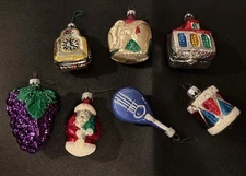 Vintage Glass Ornaments Lot Of 7 -  Assorted Shapes/Themes– ￼SEE PHOTOS ￼