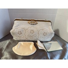 Vintage Made in France White Beaded Evening Bag Set NOS 