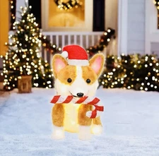 Holiday Living 21-in LED Corgi with Candy Cane Yard Decoration