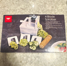 Paderno Manual Countertop 4-Blade Spiralizer, White w/ Blades/Discs & Manual