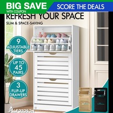 ALFORDSON Shoe Cabinet Storage Rack Drawer Organiser Shelf 21 Pairs White Oak