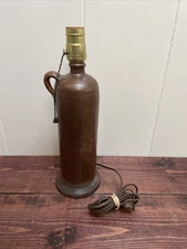 Antique Brown Stoneware Liquor Bottle Table Lamp
