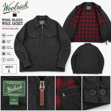 Woolrich Men s L Wool Blend Work Jacket Gray Buffalo Plaid Lined Full Zip