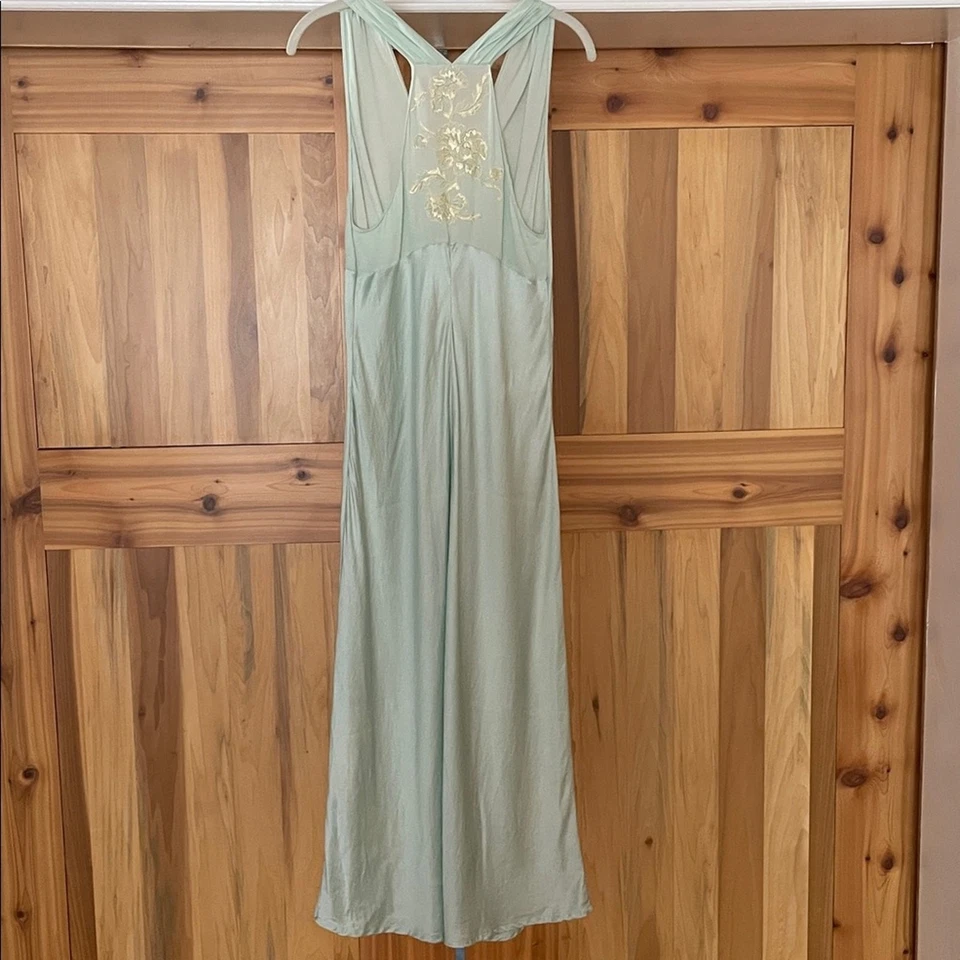 Vintage La Perla Green Silk Lace Nightgown Embroidered Slip Dress Size 3 Women’s - Image 3 of 4