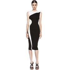 STELLA MCCARTNEY Midi Dress, Size S, US$795 Wave Black White Colorblock Stretch